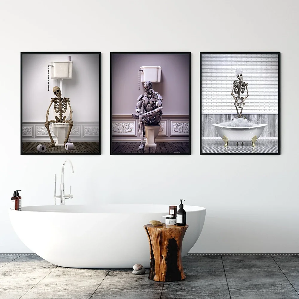 Tub Skeleton Poster Print Bathroom Decor Funny Picture Wall Art Canvas Painting Toilet Kids Room Abstract Home Bathhouse Decor