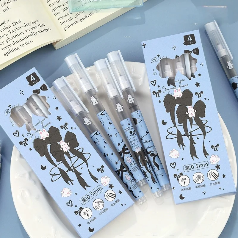 4/8/12pcs Quick-Drying 0.5mm Black Rollerball Pen with Cartoon Direct-Liquid Ink for Students Smooth School Writing Pen