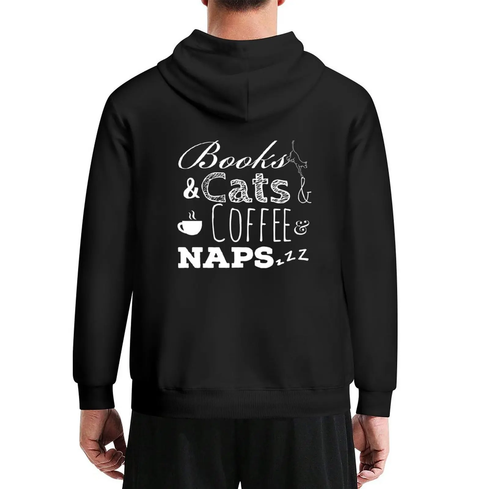 

Books cats coffee naps cat lover Hoodie blouse clothes for men autumn clothes men's sweat-shirt new hooded tee