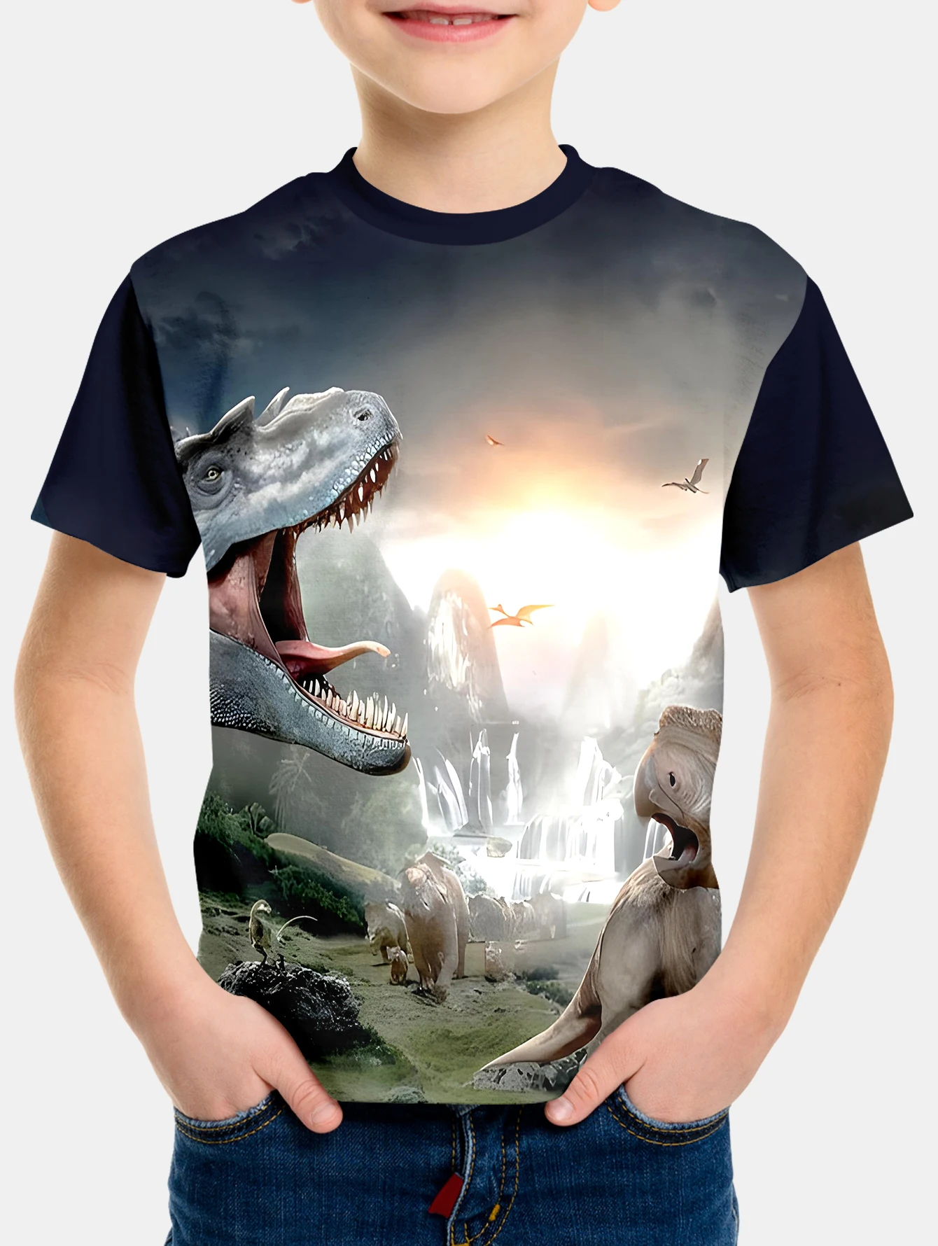 Kinder Jungen T-Shirt coole Jurassic Welt Dinosaurier T-Shirt Junge Kleidung Sommer Kurzarm T-Shirts Kinder Kleidung Mädchen Tops