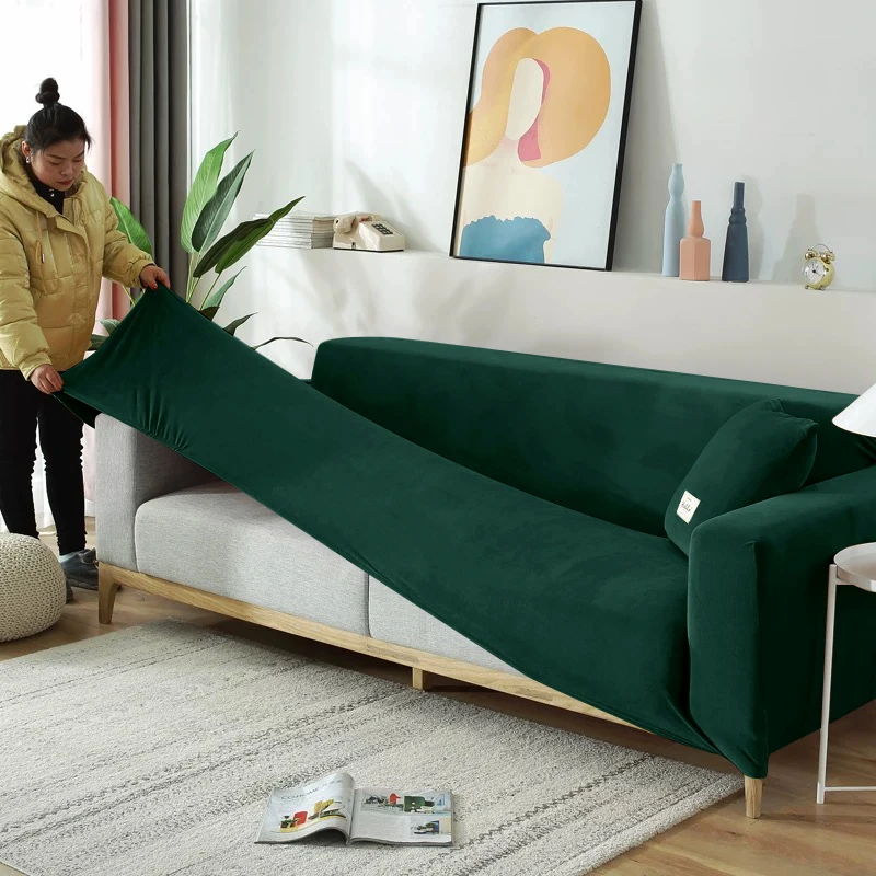 New Velvet Sofa Covers for Living Room Elastic Spandex Sofa Cover Sectional Couch L Shape Corner Armchair Covers 1/2/3/4 Seat