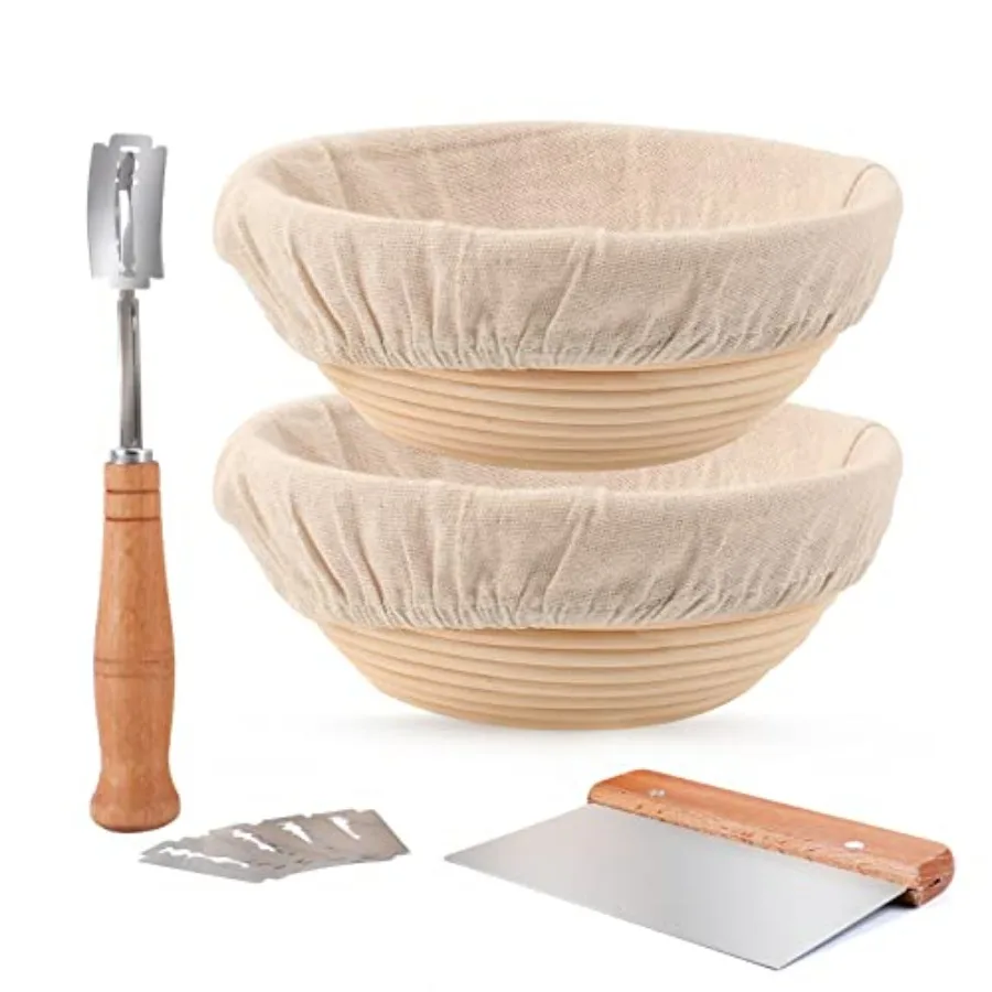 

Proofing Baskets for Sourdough Bread Making Dough Proofing Bowls Kit with Cloth Liner + Scoring Lame + Scraper for Professional