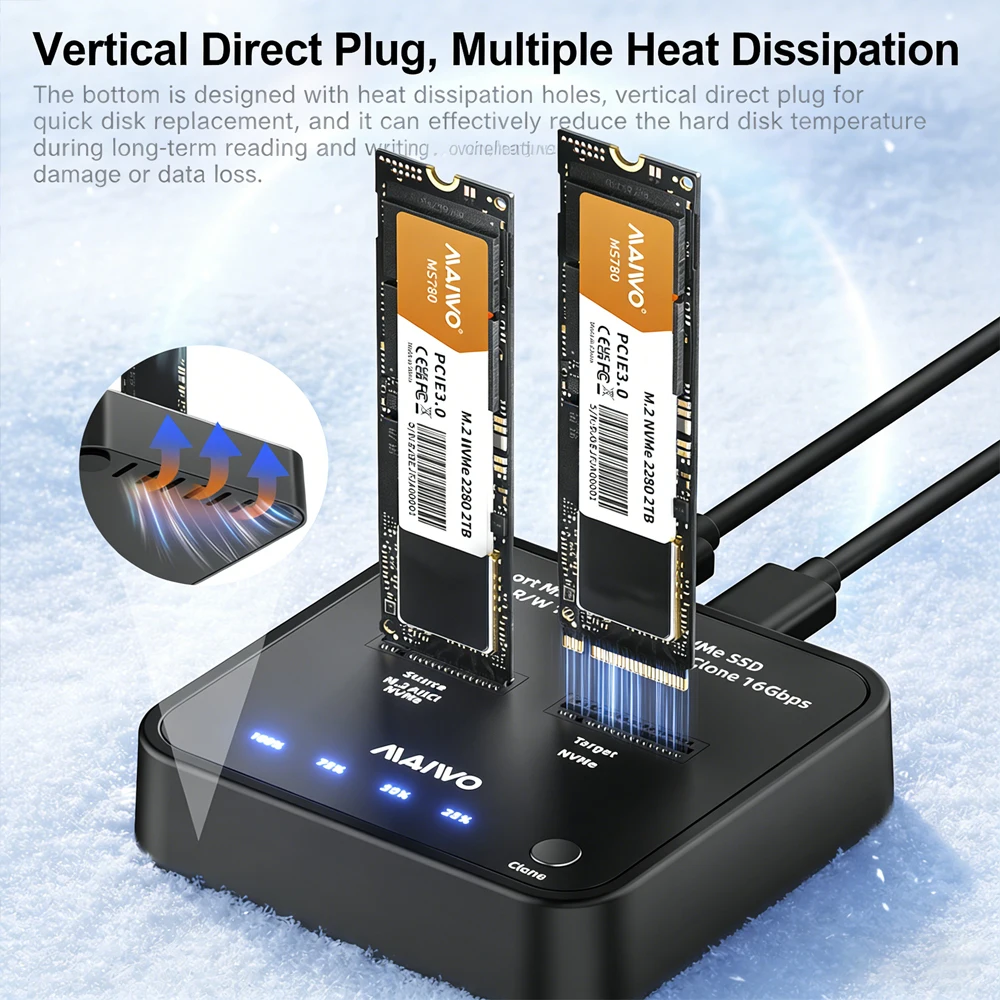 

MAIWO NVMe SSD Enclosure Dual Bay M2 AHCI/NVME SSD Case Support 16Gbps Offline Clone 10Gbps Read&Write