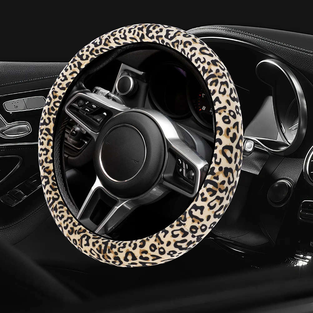 

Soft Leopard Print Steering Wheel Cover Non-Slip Thick Warm Car Truck Steering Wheel Sleeve Interior Accessory