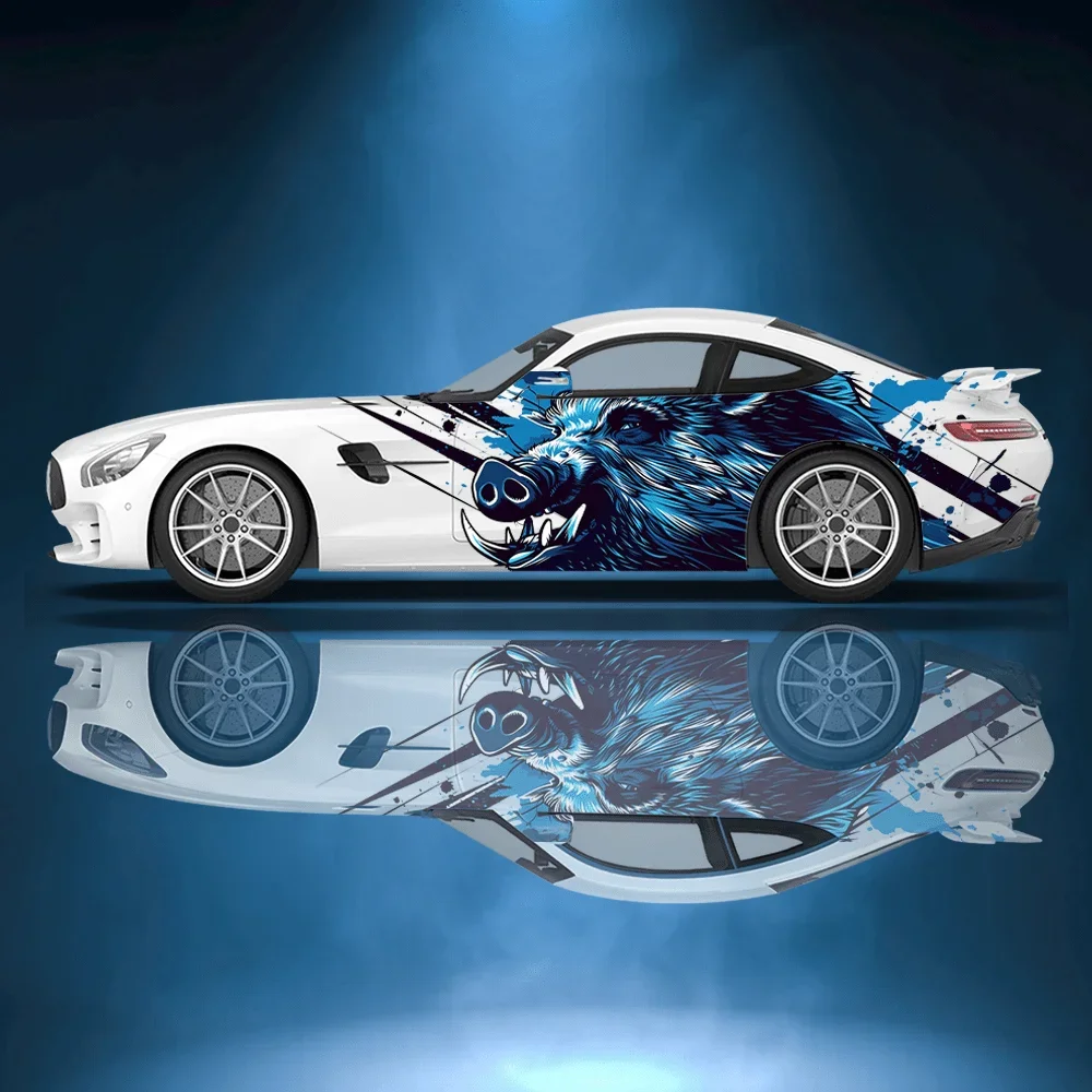 

Wild Boar Blue Black Car Vinyl Wraps Decal Self-adhesive PVC Sticker Suitable for Trucks SUV Decoration Auto Accessories Gift