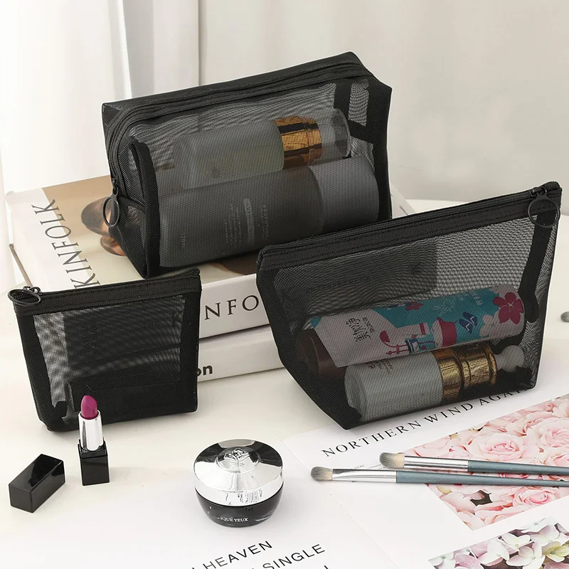 Fashion Transparent Mesh Makeup Bag Women Mini Simple Cosmetic Lipstick Storage Organizer Pouch Portable Nylon Ladies Handbag