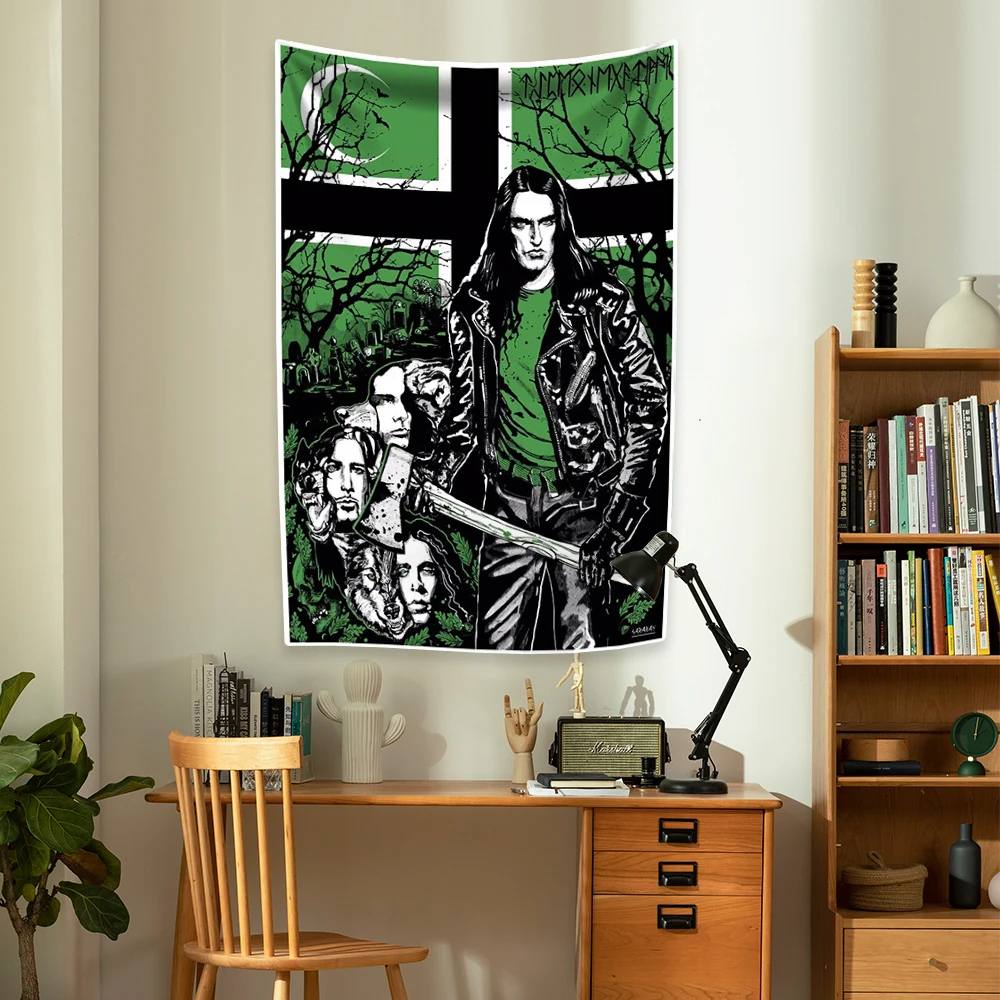 Rock and Roll Musik-Wandteppich, Gothic-Metallflagge, Typ O, Negative, 4 Löcher, Wandbehang, Heim- oder Schlafzimmerdekoration, Party-Hintergrund