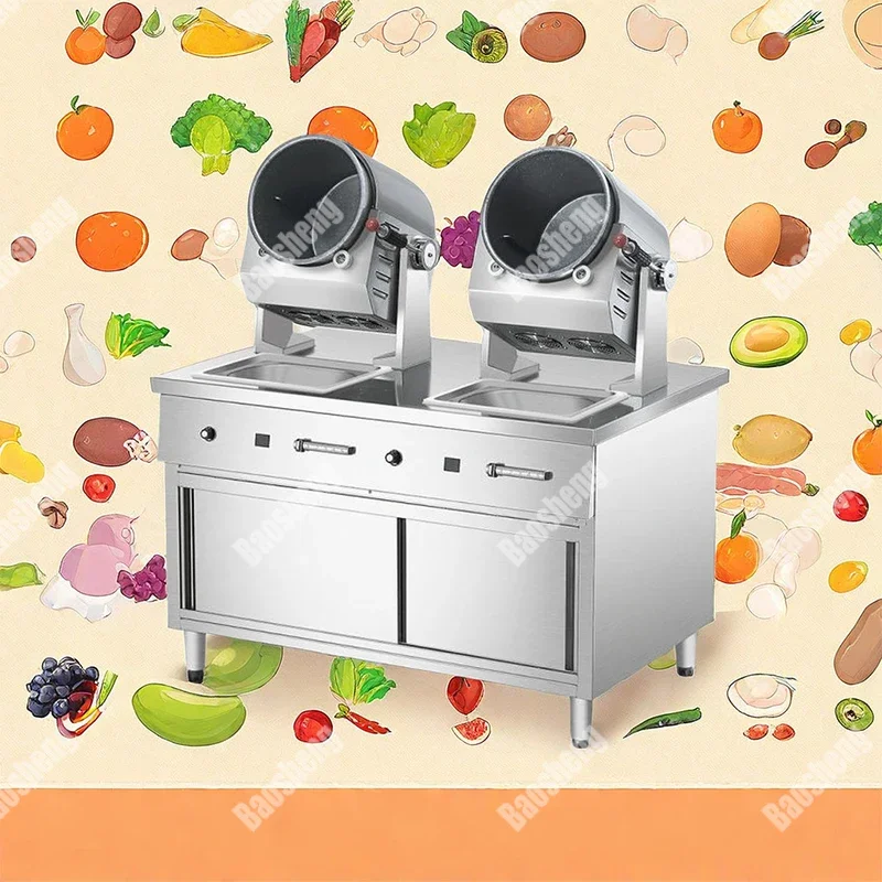 Commercial drum wok floor type automatic robot cooking machine direct auto stir fried rice gas with cabinet sink custom