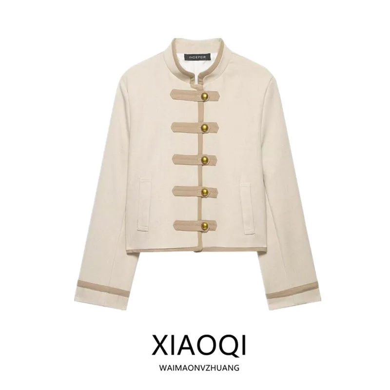 

Shoulder Pad Rope Buckle High Collar Long Sleeve Jacket Women's Spring Summer New Style Casual Loose Fit Outerwear Coat
