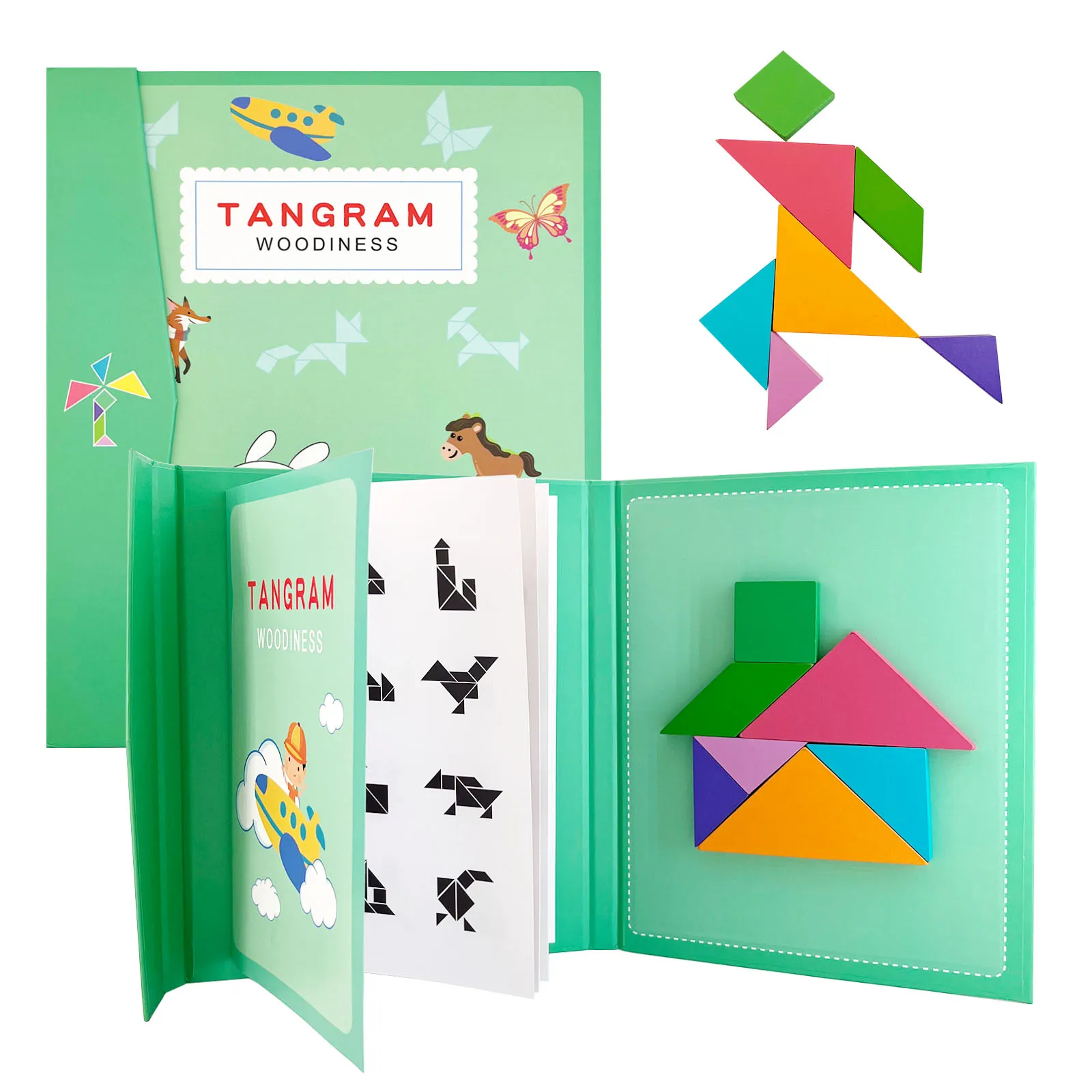 Gorące magnetyczne puzzle 3D kształty geometryczne Tangram układanka dla dzieci gry Montessori dzieci edukacyjne drewniane zabawki