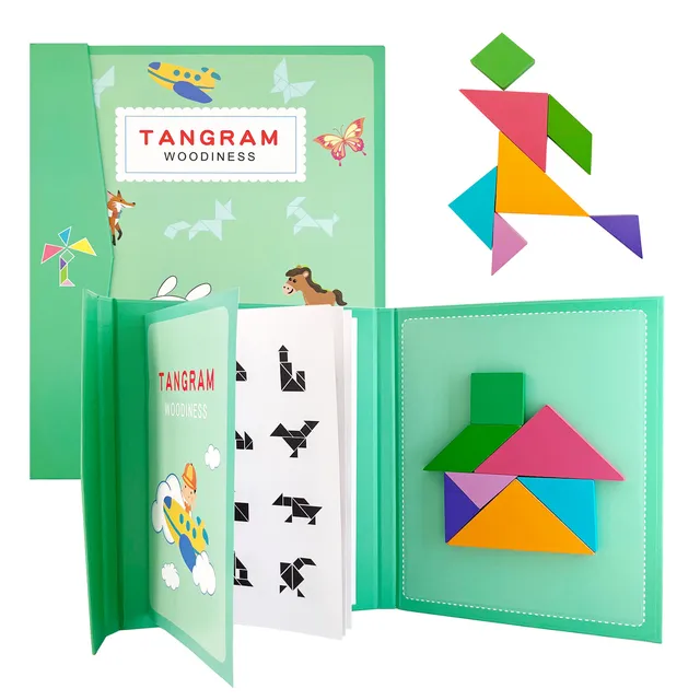 Gorące magnetyczne puzzle 3D kształty geometryczne Tangram układanka dla dzieci gry Montessori dzieci edukacyjne drewniane zabawki