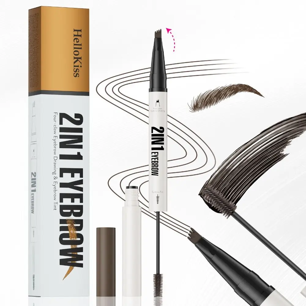 2in1 Flüssige Augenbrauen, langlebig, schnell trocknend, zweizackiger Augenbrauenstift, natürliche, wasserfeste Augenbrauen-Färbecreme, professionelles Make-up