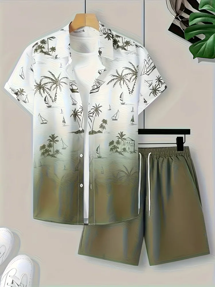Fashion Summer 2 PCS Tracksuit Casual Loose Short Sleeve Shirts Elastic Waisted Shorts Sets Beach Sports Holiday Matching Suits - view 5