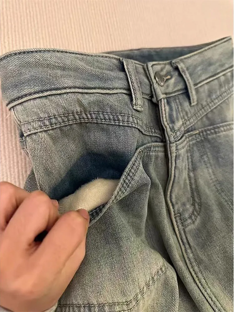 حجم كبير Fce اصطف ثي الدينيم السراويل النساء عالية الخصر واسعة الساق الطابق طول مستقيم قطع الجينز مريحة بناطيل كاجوال #2