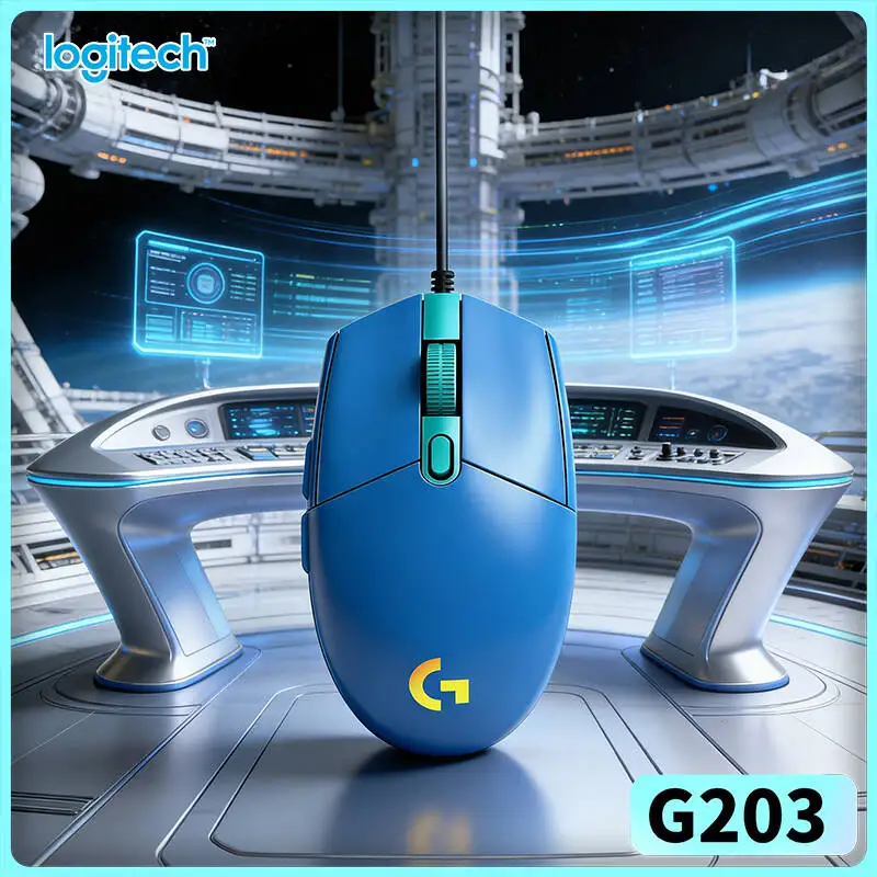 Logitech G203 wired gaming mouse precise in‑game tracking sensor vibrant RGB backlight USB plug‑and‑play desktop pc