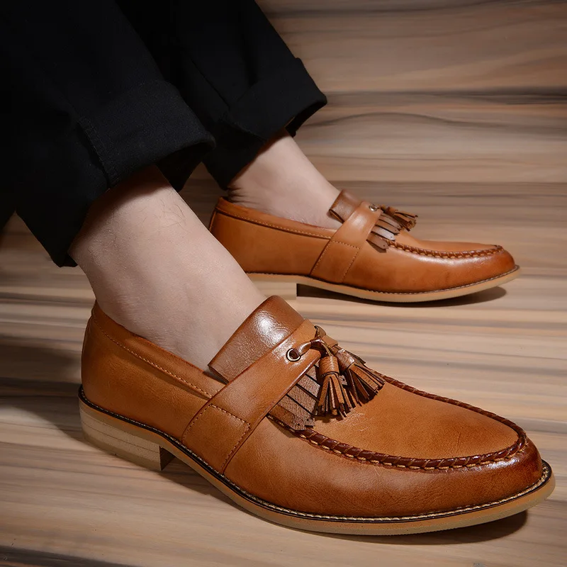 Men's Casual Business Shoes Flat Sole Penny Loafers Spring Autumn Sharp Pointed British Style Leather Shoes