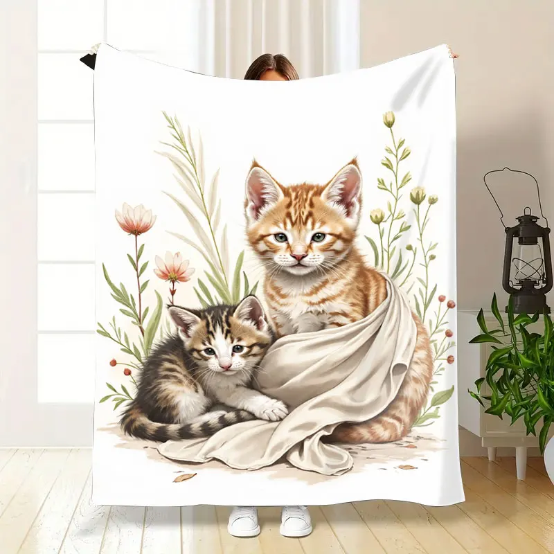 1 قطعة بطانية الفانيلا لطيف القطط بطانية الأزهار-رمي لينة مريحة لديكور المنزل ومحبي الحيوانات الأليفة #5