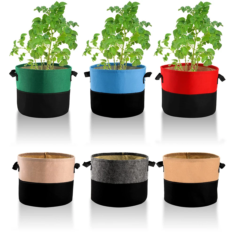 Thickened Heavy Duty Fabric Planter Pot with Reinforced Handles, Two-Tone Garden Container for Vegetable Flower, 6Pcs