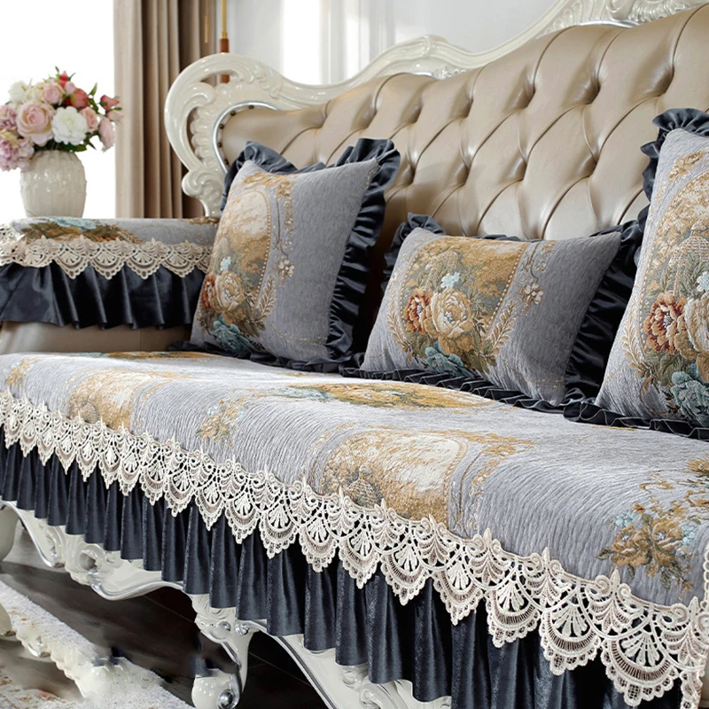 Embroidery Sofa Cover Home Decor Living Room Non-slip Sofa Cushion European Jacquard Seat Slipcover Furniture Protective Cover
