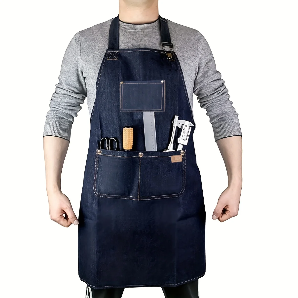 Lightweight Denim Jean Tool Apron with Pockets Waterproof Waxed Canvas Apron for Men and Women Adjustable Work Apron