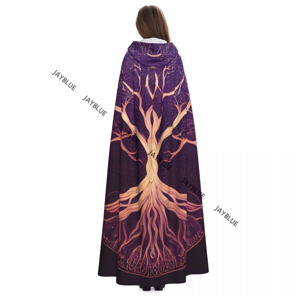 Hooded Cloak Unisex Cloak with Hood Tree Of Life Yggdrasil Cloak Vampire Witch Cape Cosplay Costume