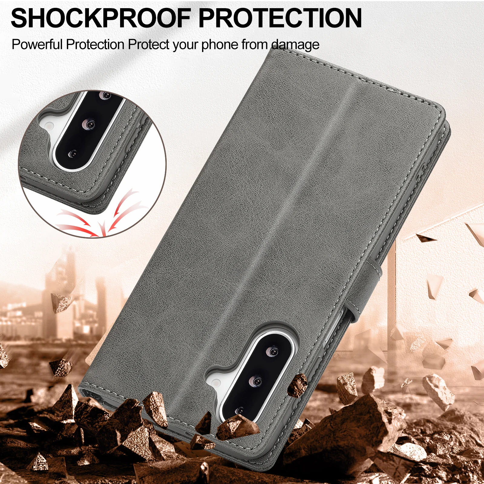 Luksusowe etui z funkcją podstawki do Samsunga Galaxy A17, skórzane etui z klapką z PU, pełna ochrona, odporna na wstrząsy obudowa, magnetyczne zapięcie.