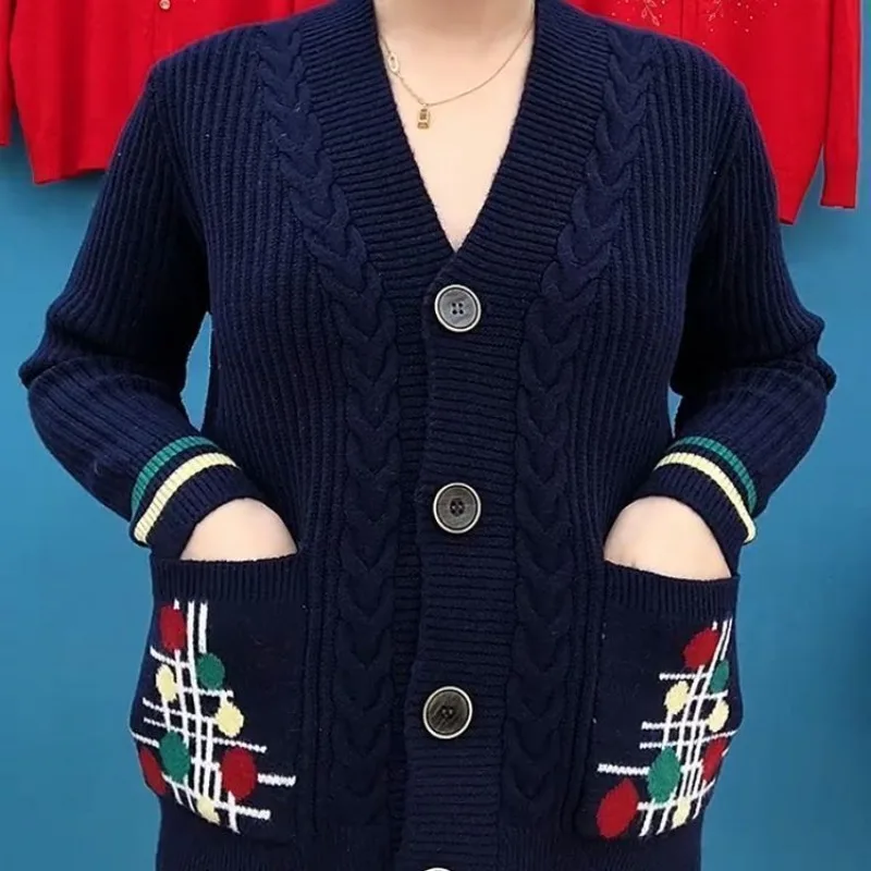 Cardigan lavorato a maglia da donna di mezza età e anziano autunno e inverno cardigan della nonna cappotto, Rosso, XL Cardigan lavorato a maglia da donna di mezza età e anziano autunno e inverno cardigan della nonna cappotto, Rosso, XL