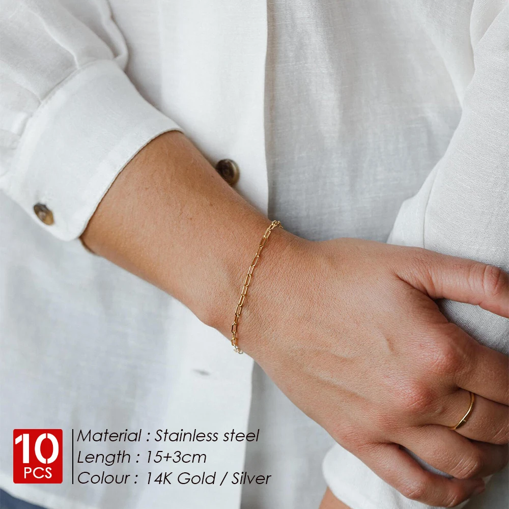 eManco 10PCS Link chain  Bracelet for Women Punk Stainless Steel Bracelets paper clip chain Fashionable  Jewelry Gift Wholesale