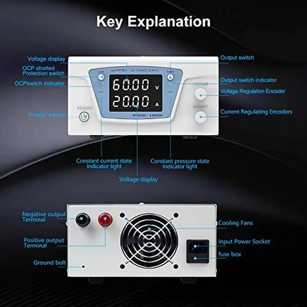 Encoder Knob Switch DC Power Supply Variable Bench Power Supply with OCP Functionality 0-30V 0-20A Adjustable Power Supply Kit