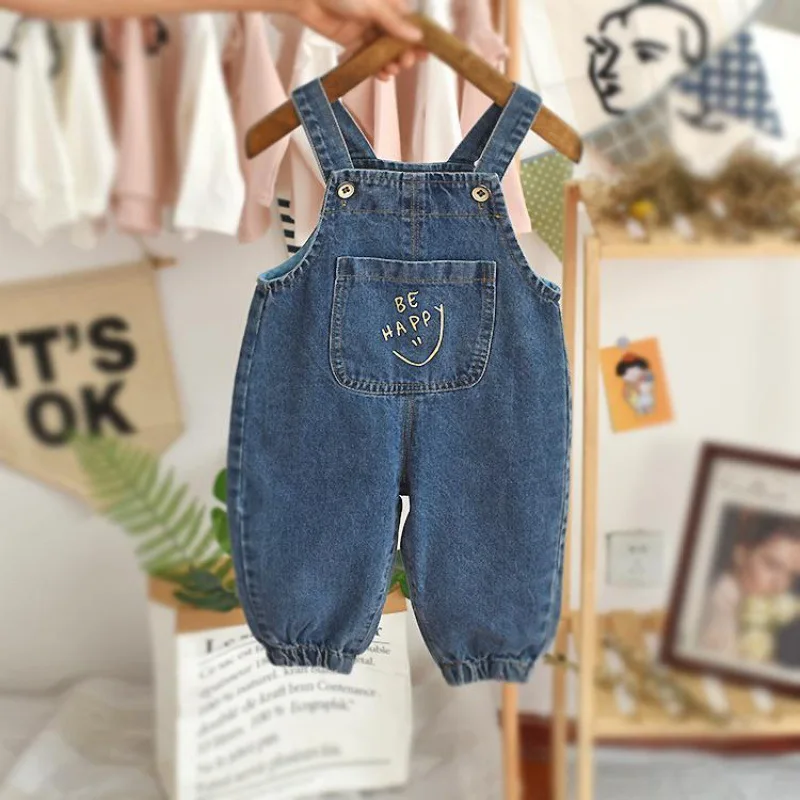 New Children Denim Jumpsuit 0-4Years Toddler Kid Boy Girl Pocket Loose Suspender Trousers Jeans Fashion Overalls Clothes