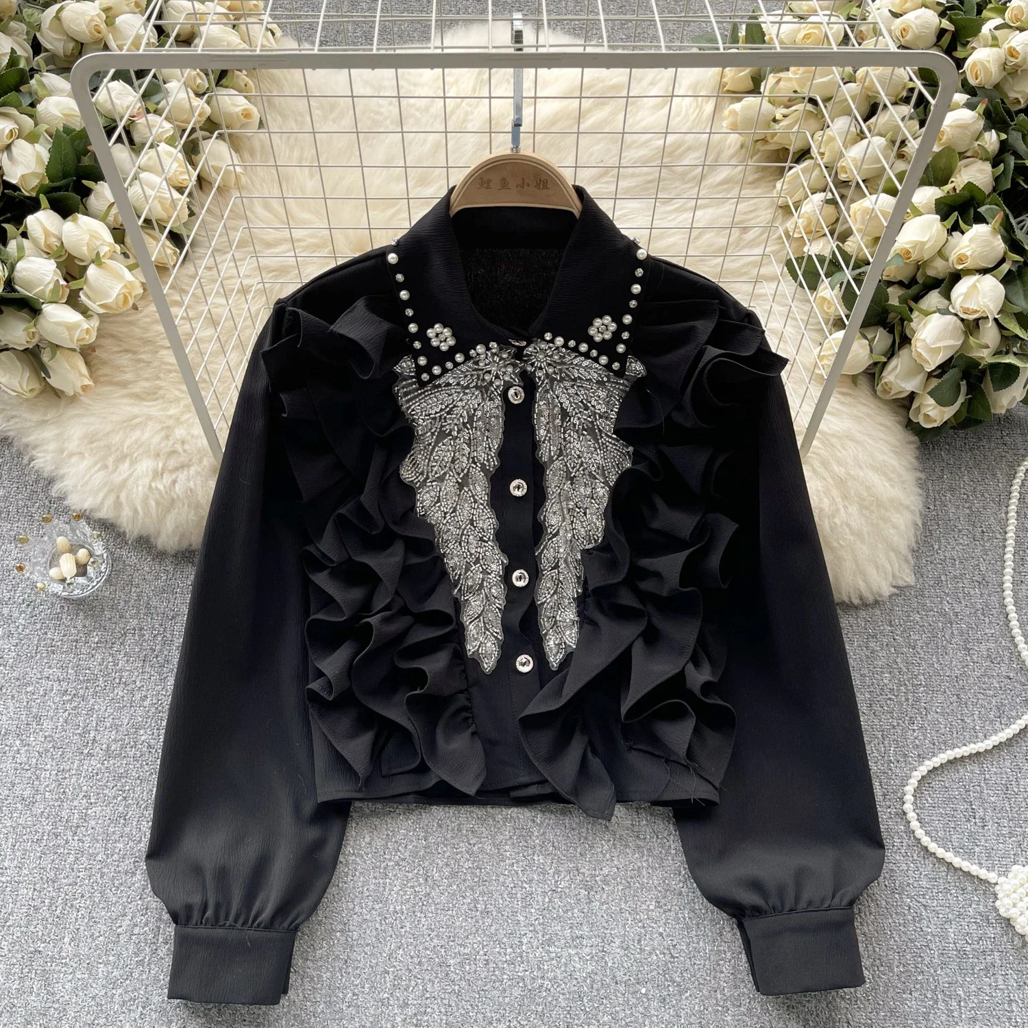 Women Chic o-neck  Long Sleeve patchwork Beading Sequin Solid Slim Sexy Korean T-shirt Fashion Summer Women Shirt