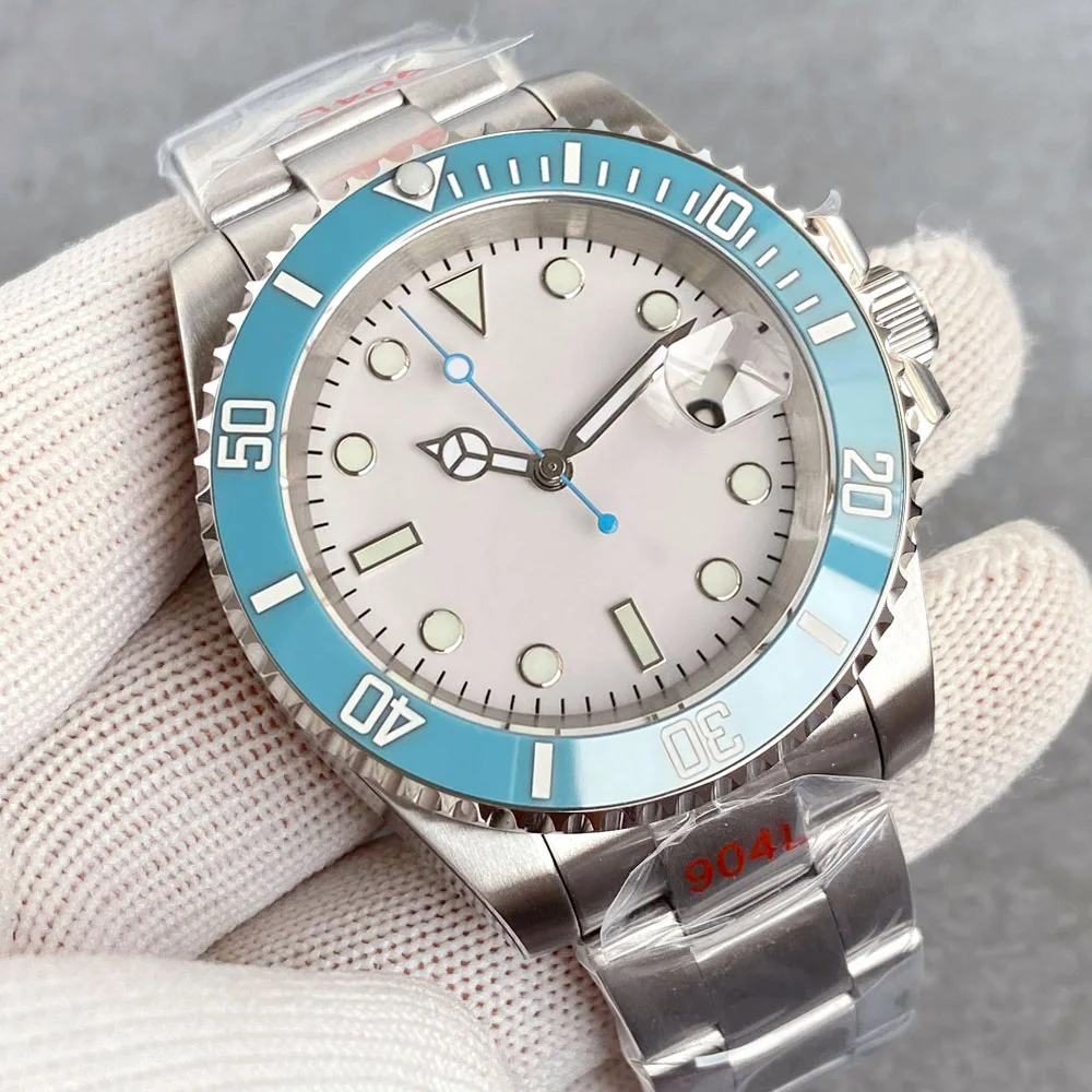 

Tandorio Небесно-Голубой 20 АТМ Дайвер NH35A Сапфировый Зеленый Lume Автоматические Мужские Часы Белый Циферблат Стальной Ремешок Керамическая Вставка 120 Клац