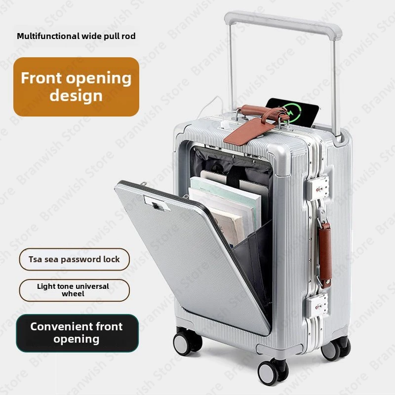 Valigia da viaggio con tasca frontale per tablet con portabicchieri Trolley con ruote girevoli Trolley largo con lucchetto TSA