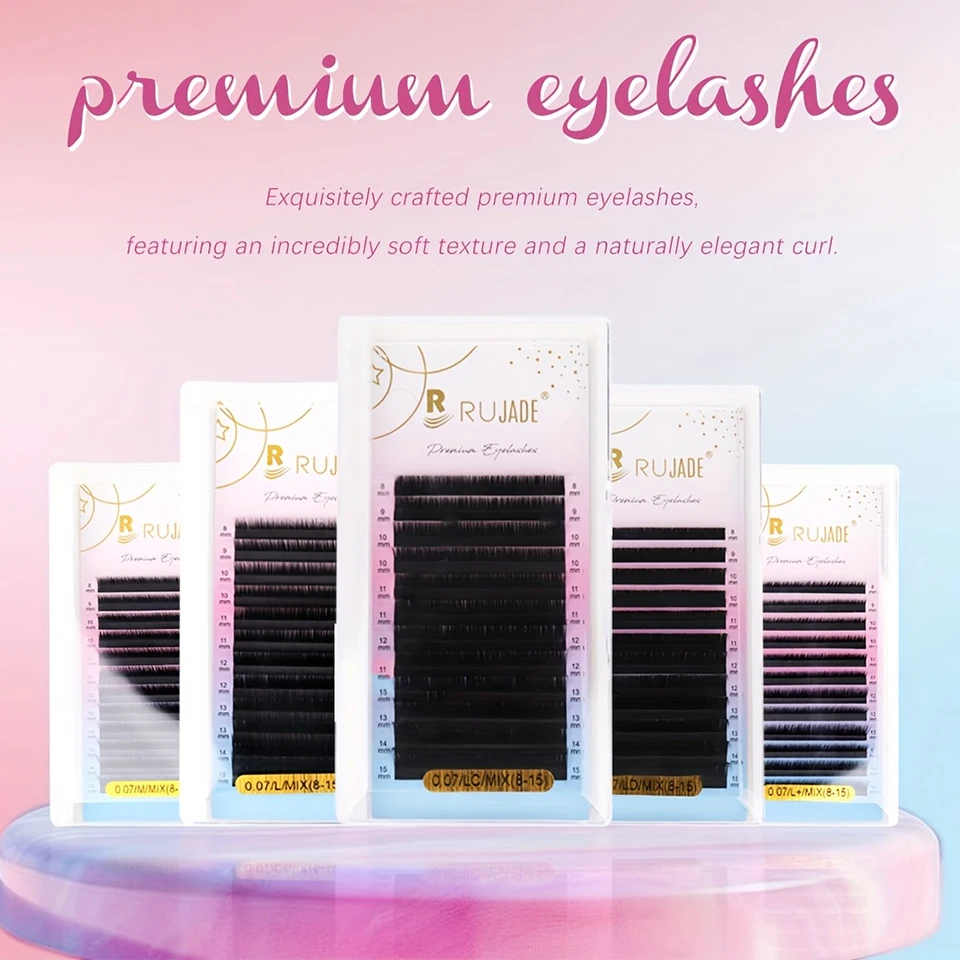 

RUJADE 5 Cases/Lot Luxe Matte Black Individual Classic Lash Trays Korean PBT Faux Mink Mega Volume Cashmere Eyelashes Extensions