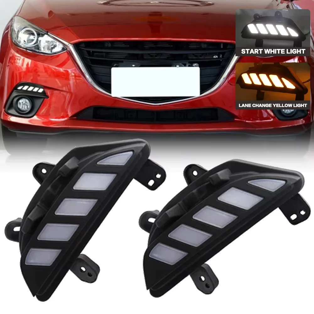 For Mazda 3 Axela 2014 2015 2016 Dual Color LED Daytime Running Light Dynamic Turn Signal Fog Lamp Cover
