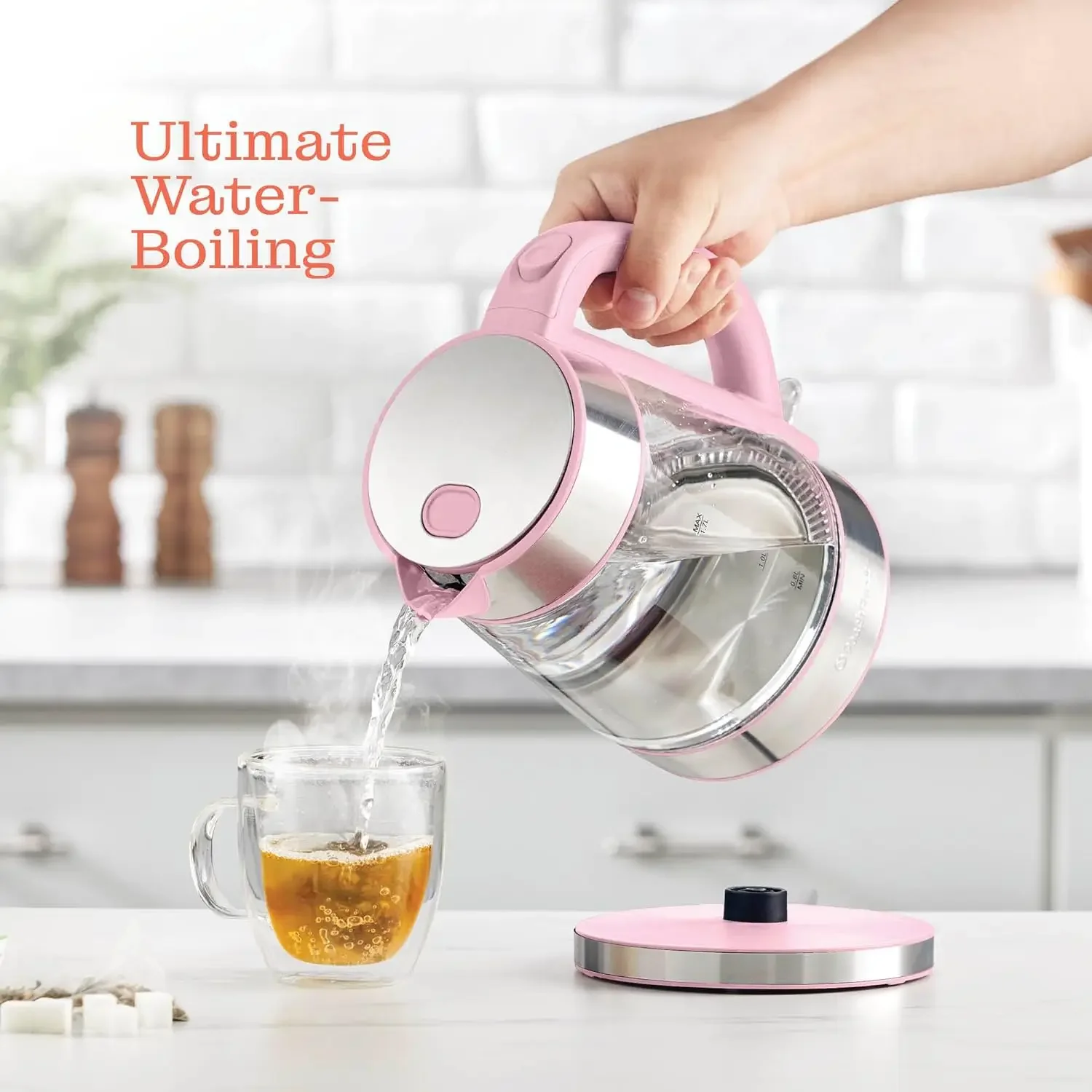 Elektrische Waterkoker-1.7l Waterboiler 1500W, Koffie & Thee Ketel Borosilicaatglas, Gemakkelijk Schoon Brede Opening, Koele Touch Handvat,