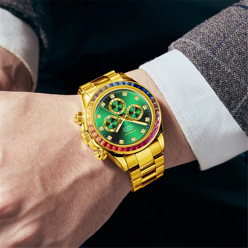 GUANQIN Week Month Luxury Men Watch Waterproof Automatic Self-Wind Mechanical Rainbow Diamond Circle Design Sapphire Steel Clock