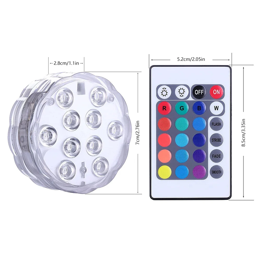 10 LEDs IP68 Waterproof Multi Color Submersible LED Lights Underwater Night Lamp Remote Control Diving Light for Party