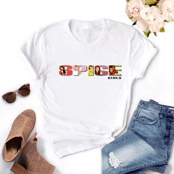 Spice Girls T-shirt Women Cartoon Tee Short Sleeve Fashion Girls T Shirt Four Season Print Anime Tops Tees Clothes Female