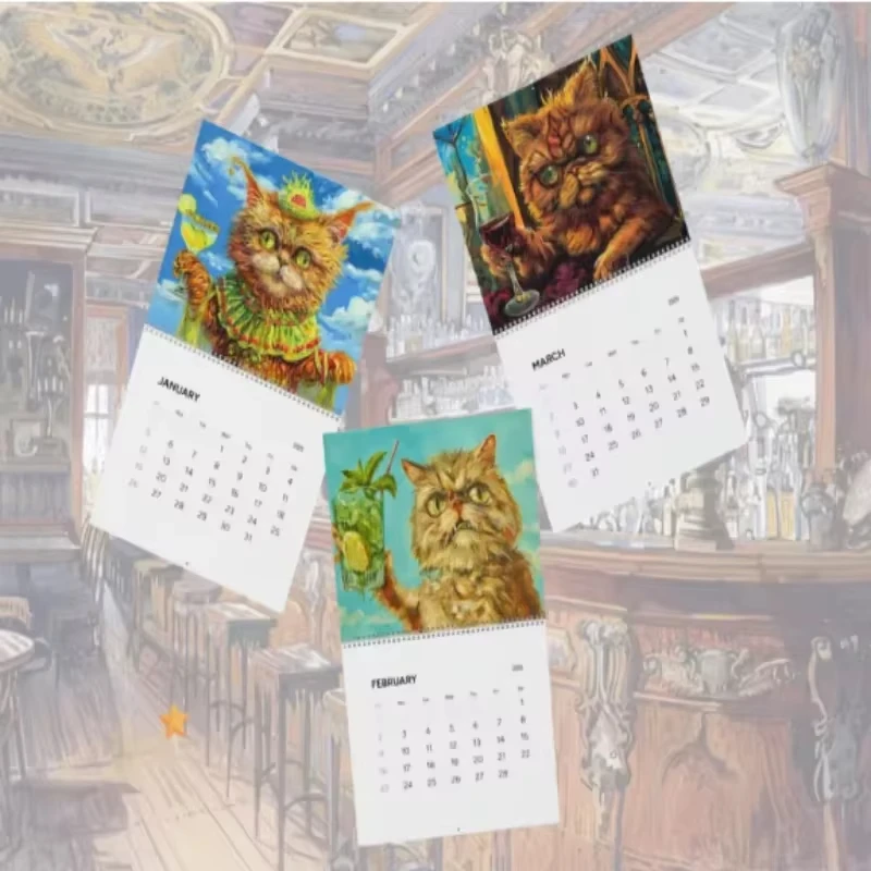 2025 Drunk Cats Calendar 2025 Newest Cat Cocktail Calendar 2025 Wall Mounted Cat Drinking Oil Painting Calendar