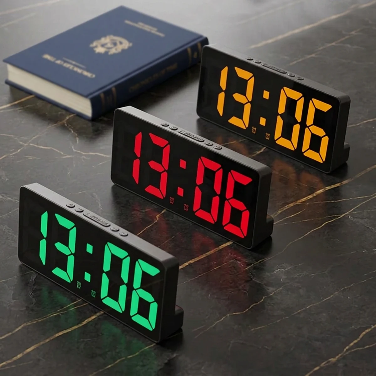 Voice Control Digital LED Alarm Clock Dual Alarms 5 Dimmer Levels Auto Night Mode 12/24H USB Powered Mirror Display Desk Clock