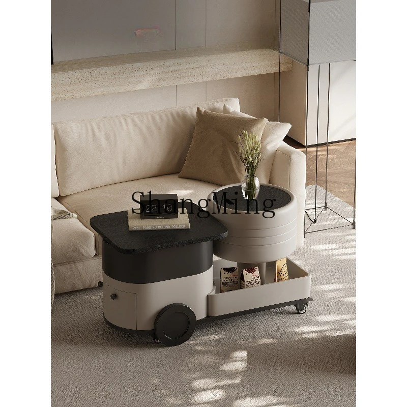 

ZYY minimalist trolley side table movable lift rotating coffee table storage living room sofa