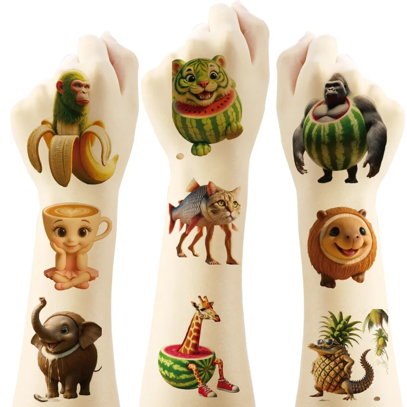 1-3PCS 방수 Tung Tung Tung Sahur Tralalero Tralala 스티커 이탈리아 Brainrot 추상 동물 임시 문신 스티커 장난감