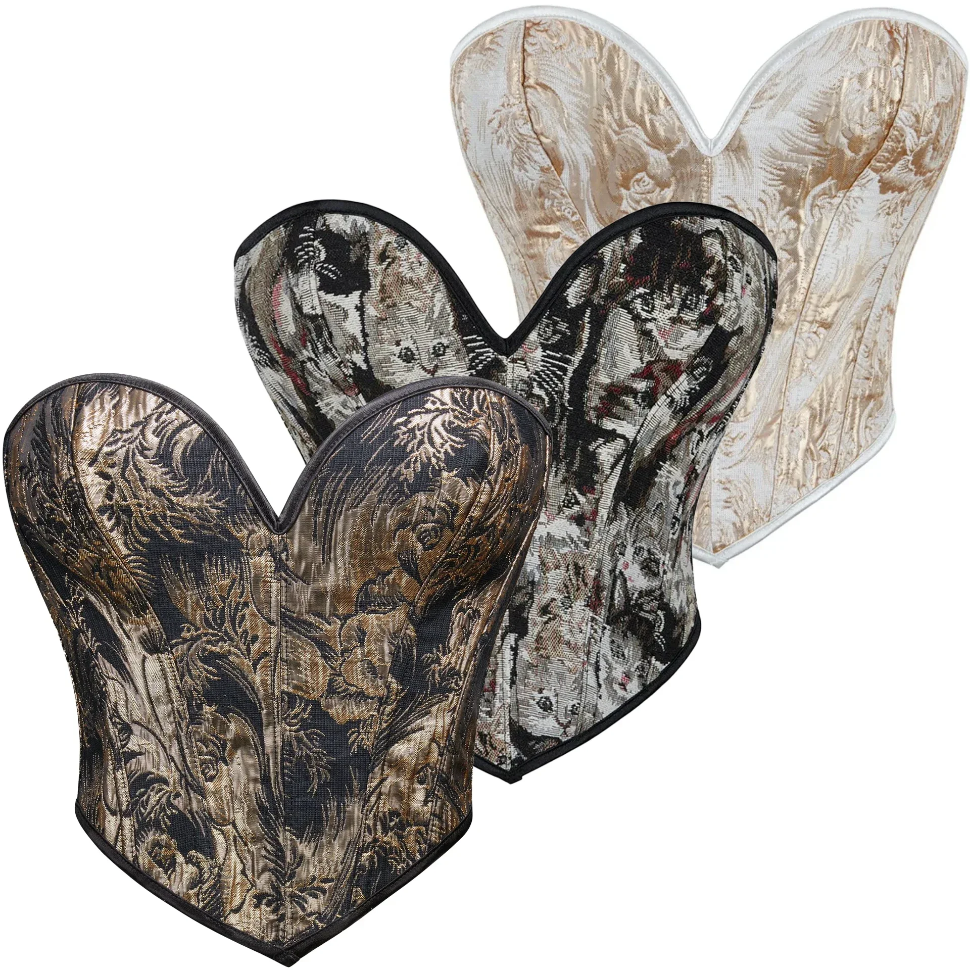 

Fashion Off Shoulder Overbust Corset Women Gothic Bustier Tops Bra Bodice Sexy Print Lingerie Flower Embroidery Corselet