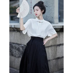 Hanfu กระโปรงหน้าม้าสีดำเครื่องแต่งกายสไตล์จีนแบบดั้งเดิมของคอตั้ง