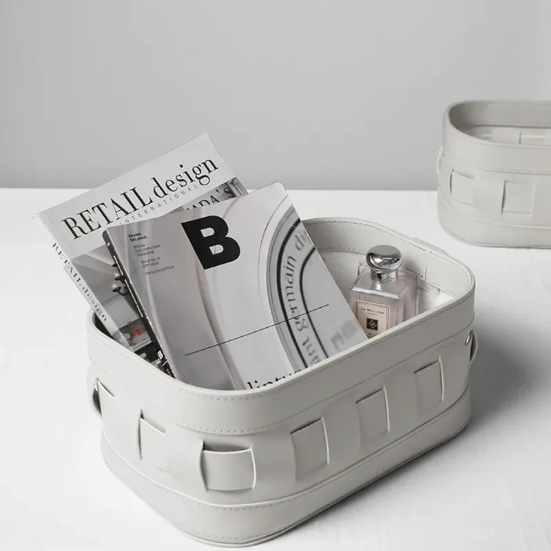 Modern Woven Leather Storage Basket for Living Room Bedroom Home Decor Luxury Snack Organizer Bin Closet Clothes Hamper Large