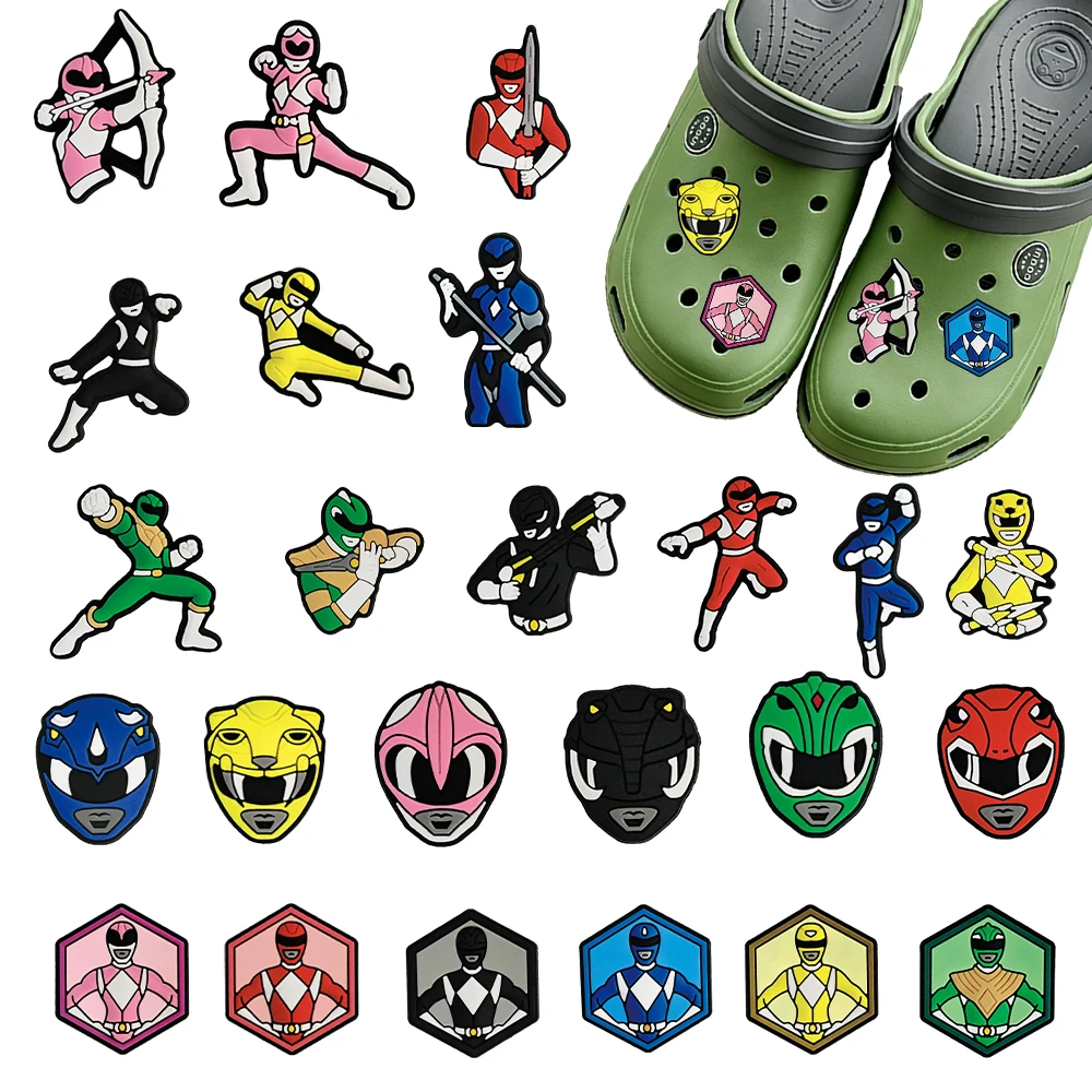 1-24pcs Hot Toys Cartoon Warrior Helmet Series PVC Shoe Charms Accessories DIY Creativity Sandal Wristbands Decorations Gifts