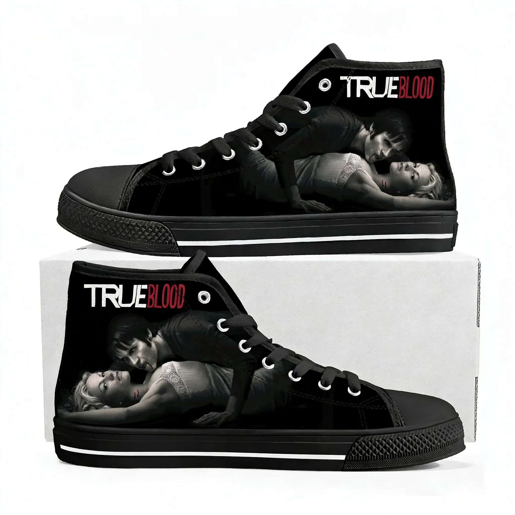 

Кроссовки True Blood High Top для мужчин, женщин и подростков, кеды из канваса в стиле Анны Пэйкин и Стивена Мойера, повседневная обувь для пар, обувь на заказ