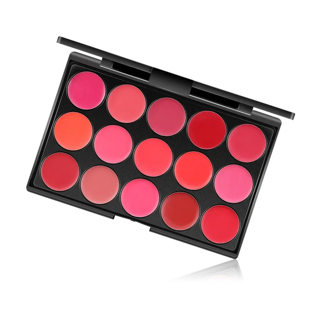 Non-Sticky Cup Matte Lipstick Palette with Mirror Long Lasting Waterproof 15 Color Lip Gloss Palette Nude Moisturizing Female