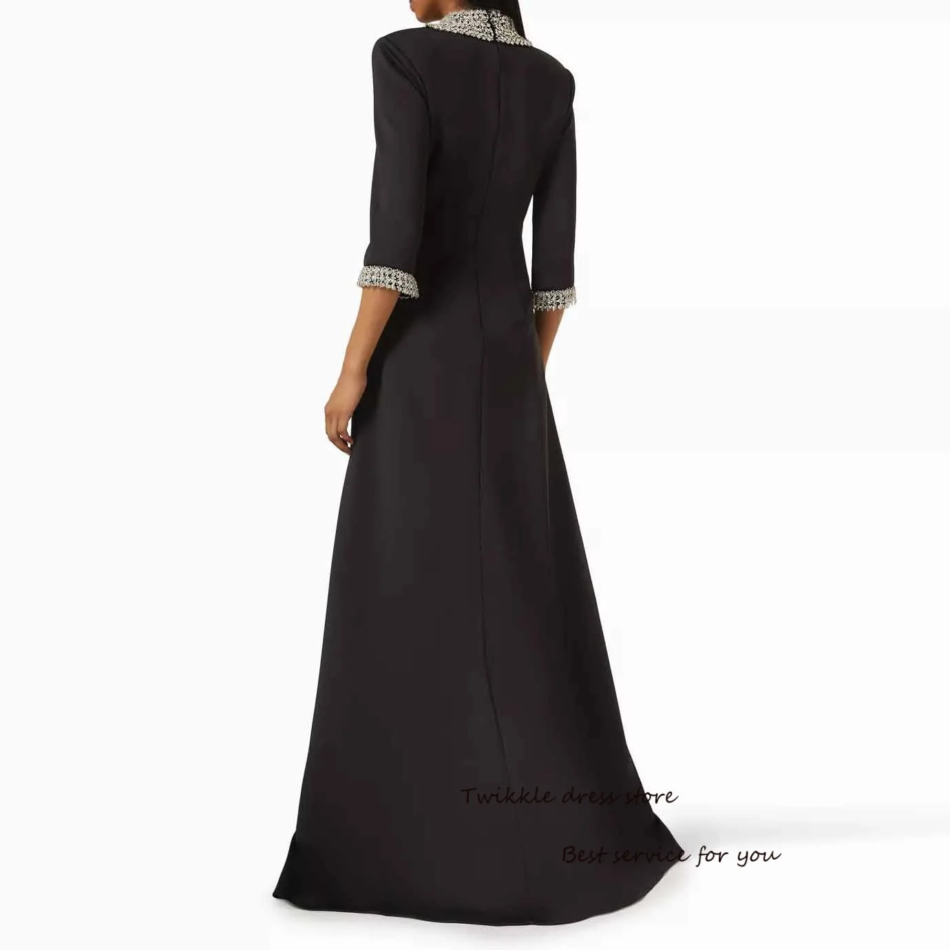 Crepe O-neck Evening Dresses Beaded Crystal Half Sleeve Mermaid Formal Occasion فساتين سهرة with Shoulder Pads Customized
